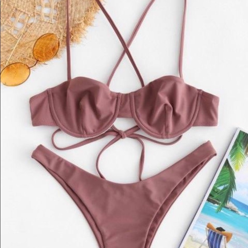 High Cut Criss Cross Bikini Zaful